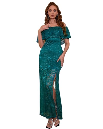 Robe longue élégante dentelle florale turquoise coupe sirène pour fête