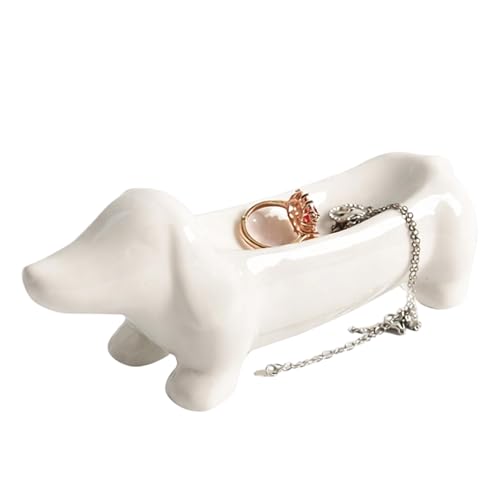 MmotZsb Schmuckschale Dackel Dackel Geschenke und Dackel Deko Schlüssel Schale und Schmuck Tablett Geschenke für Hundeliebhaber Keramik Deko in Weiß 15 x 4 x 4 5 cm