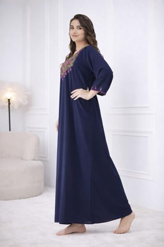 Image of Lissybissy Cotton Women Gown - Free Size with Side Pocket | Embroidery Full Sleeve Sleepwear | Loose Fit, Breathable, Comfortable & Soft Fabric Night Dress | Ideal for Gifting