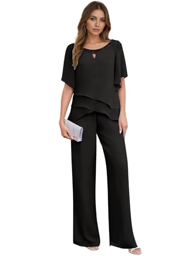 Pieces Mother of The Bride Pant Suits for Wedding Ruffle Sleeve