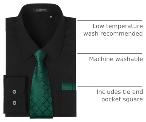 Image of HISDERN Mens Dress Shirt with Tie Pocket Square Set Classic Button Down Shirt Matching Tie Long Sleeve Shirts