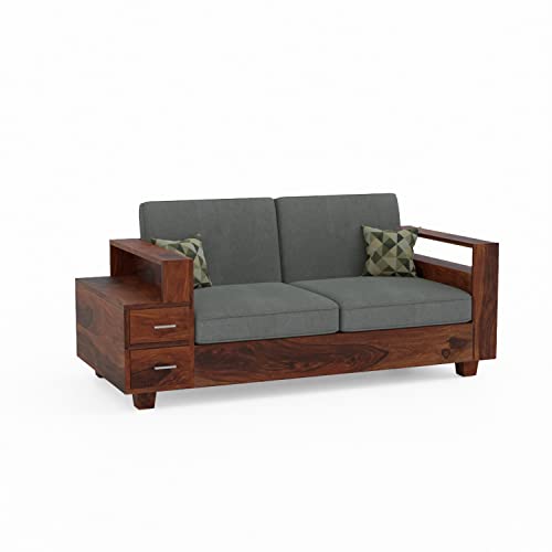 Image of Solid Sheesham Wood Sofa Set 4 Seater, Wooden Sofa Set, Sofa Set 2+1+1, Sofa Sets for Living Room, Four Seater Sofa Set with Attached End Table, 6 Drawer Storage, Rosewood, Honey Finish