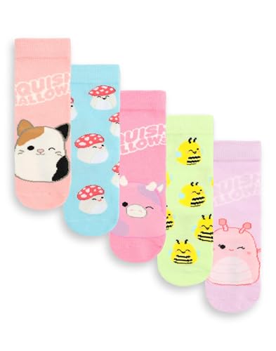 Squishmallows Girls Socks Set of 5 Character Calf Socks with Logo Graphic Print | Kids Multi Pack Socks Plush Merchandise