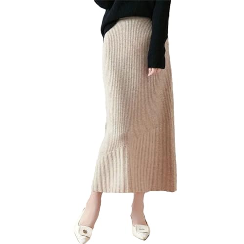 Women's High Waist Slim Fit Half Skirt 100 Solid Wool Knitted Cashmere Base Layer Skirt Milk Lighttan M