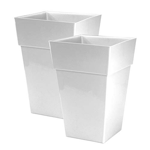 Moda Milano 28L 28 Litre Plastic Gloss Planters, Set of 2 - WHITE Colour - Dimensions: 46cm (H) x 31cm (W) x 31cm (D)