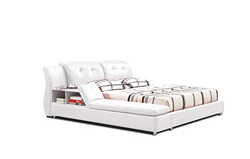 Greatime California King Size Platform Bed, White Color Bed, Luxury Bed Frame, Modern Upholstered Bed, No Box Spring Needed, Bedframe With Headboard #TOP2