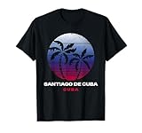 Santiago De Cuba Cuba Retro Atardecer Palmeras Tropical Camiseta