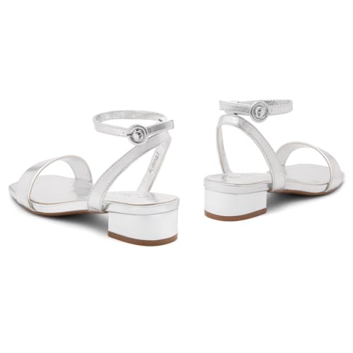 Image of Shoe Land Low Heels for Women 1 Inch Chunky Block Heeled Sandals Square Open Toe Strappy Ankle Strap Dressy Sandals for Wedding Prom Party Office