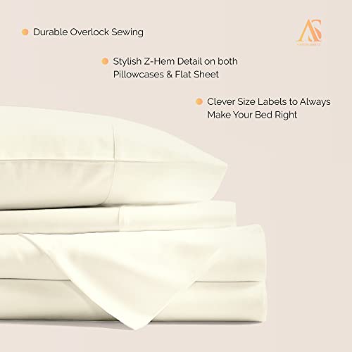 Ashton Sheets 100% Egyptian Cotton Sheets King Size Bed Set - 4 PC 800 High Thread Count Egyptian Cotton King Sheet Set (Ivory) Soft, Cooling, 16" Deep Pocket Sateen Weave Luxury Hotel Bedsheet