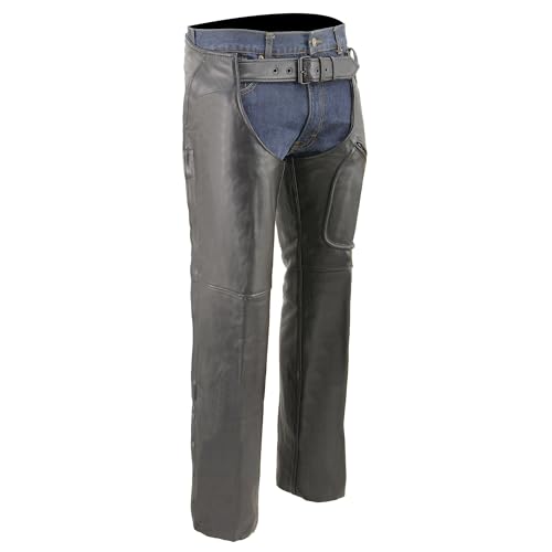 Milwaukee Leather Chaps for Men's Black Naked Leather Front 3-Pockets - Thigh Patch Pocket Motorcycle Chap ML1766 (Black, XS (22