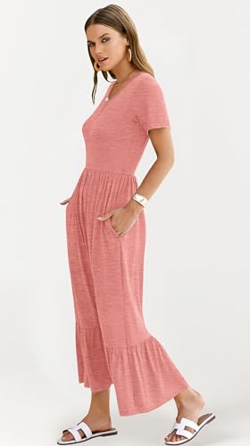 Image of AUSELILY Womens Summer Dresses 2025 Short Sleeve Maxi Dress Crewneck Casual Sundresses with Pockets