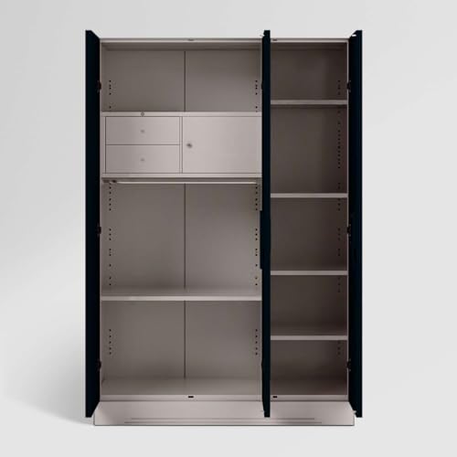 Image of Interio by Godrej Almirah Slimline 3-Door Steel Almirah, Cupboard for Clothes (Pacific Blue), 1-Year Warranty, 6 Shelves, 1 Locker, 2 Drawers, Star Design Mirror