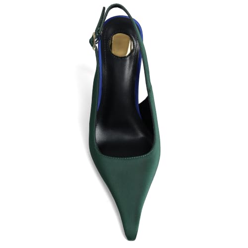 Image of Satin Slingback Pumps Women Floral Knot Pointed Toe Stiletto Heels | Slim stiletto heel, smooth satin upper, Floral accent, knot detail, pointed toe, dress pumps work, parties and wedding looks