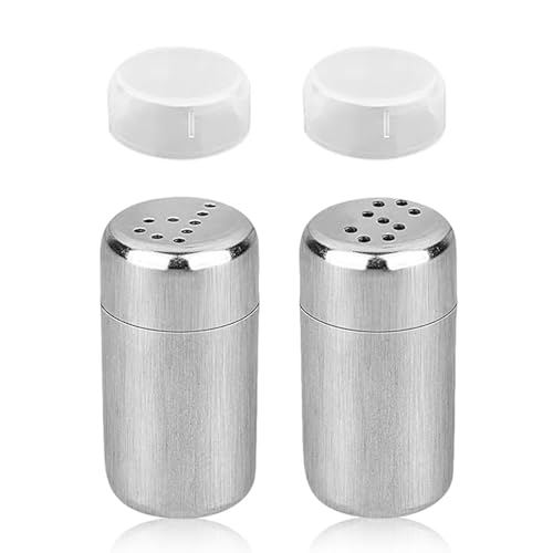 2 Stück Mini Salzstreuer Mini Salzstreuer für Unterwegs Edelstahl Salz Klein Staubzuckerstreuer für Küche Camping Gewürze Mehl Zimtstreuer Camping und Grill Im Freien