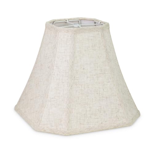Image of Linen Fabric Lamp Shade 1 Pack, Beige Medium 6.5 inch Top x 13 inch Bottom x 10.8 inch High, Square Cut-Corner Replacement Lampshade for Table Lamps, Spider Fitter, Warm Natural Decor, Harp Not Included