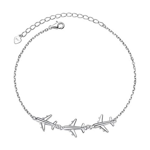 FLYOW Three Airplane Bracelet Hypoallergenic Charm Bracelets Silver for Women Lady, Adjustable Bracelet 7+2 Inches Graduation Birthday Gifts (bracelet) Cover