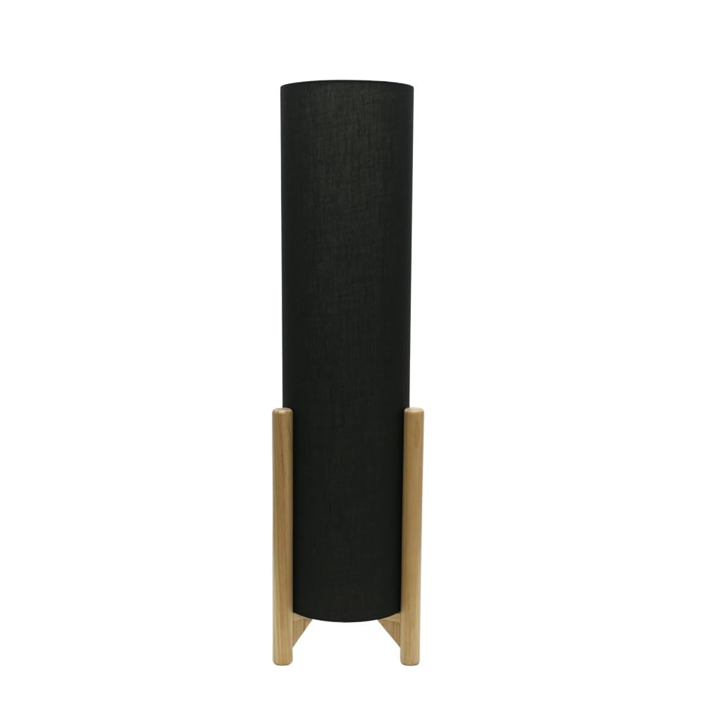ValueLights | Wooden Oak Effect Midi Floor Lamp with Charcoal Grey Cylinder Fabric Lampshade Living Room Light | Floor Lamps, Home Décor & Improvement Essential | Included LED Bulb