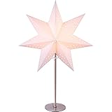 EGLO Tischlampe mit Weihnachtsstern, Dekostern beleuchtet aus Papier mit Metall-Sockel, 3D Fenster-Leuchtstern stehend in weiß mit Kabel, E14