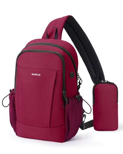 ECOHUB Sling Bag Unisex Anti-Diebstahl Brusttasche mit RFID Schutz 4-fach Sicherheitssystem wasserdichte Crossbody Umhängetasche mit 9 Fächern leicht & kompakt für Alltag Reisen & Outdoor(Rot)