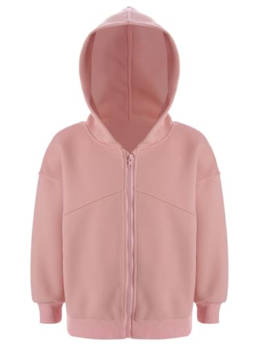 Kids Girls Cotton Soft Hooded Sweatshirt Full Zip Long Sleeve Coat Fall Winter Jacket Outerwear Casual