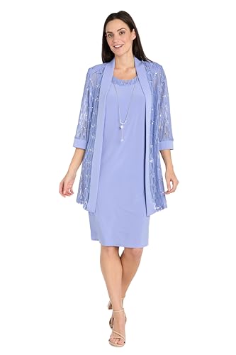 Image of R&M Richards Women's Sequin Lace Jacket & ITY Sheath with Necklace for Mother of the Bride, Cocktail Attire, Evening Wear