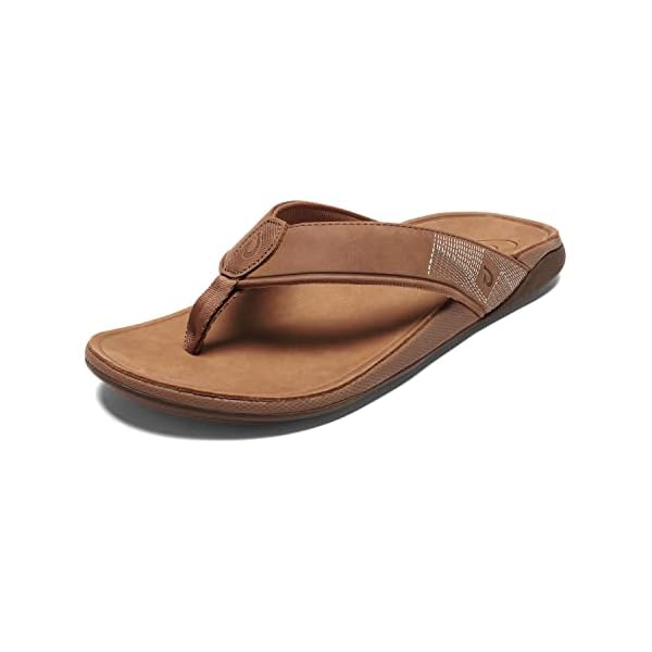 OLUKAI Tauhine Men's Beach Sandals, Quick Dry Flip-Flop Slides, Waterproof Full-Grain Leather & Wet Grip Soles, Soft…