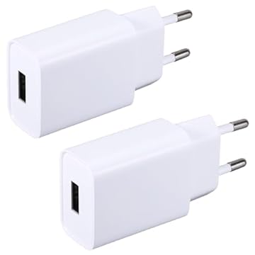 2 pezzi Caricabatterie Alimentatore USB 5V/2A Caricatore USB Presa Spinotto 10W Compatibile con Cuffie,Smartphone,Orologio intelligente,Lettori elettronici,tablet,Luce a LED