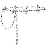 ILuvatar Waist chain women's metal chain dress with butterfly sweater chain Silver Rhinestone inlaid waist chain