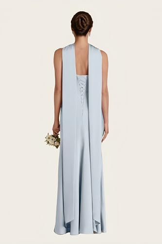 ForElise Satin Bridesmaid Dresses with Scarf Halter Bias Cut Elegant Prom Dress with Slit3