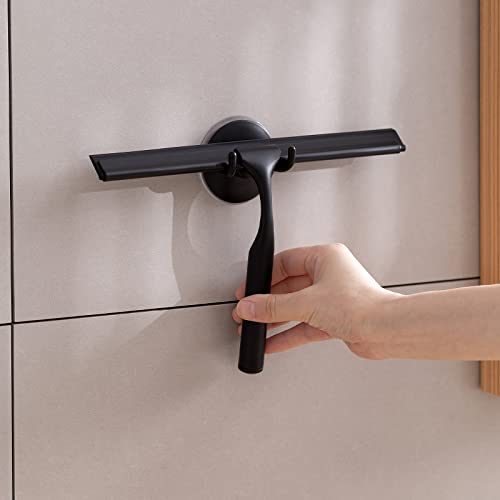 Shower Squeegee,Window Squeegee,Stainless Steel Shower Screen Wiper with Strong Suction Hook for Bathroom,Kitchen,Mirror,Car,Window and Glass Cleaning,10"Black.