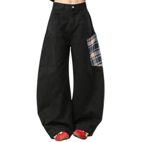 Baggy Barrel Jeans for Women Pinstripe Wide Leg Loose Fit Denim Pants Oversized Vintage Hip Hop Clothes