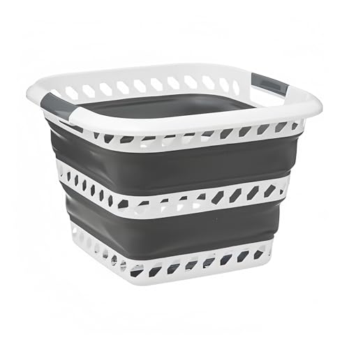 Cubo Para la Colada Retráctil Blanco y Gris 40L – Cesto de Ropa Plegable de Gran Capacidad, Diseño Compacto y Resistente Para Casa, Dormitorio y Lavandería (Cuadrado 40L)