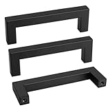 10Pack Goldenwarm Black Square Bar Cabinet Pull Drawer Handle Stainless Steel Modern Hardware for Kitchen and Bathroom Cabinets Cupboard, Center to Center 3-3/4in (96mm)