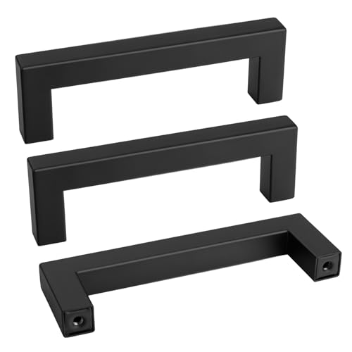 goldenwarm 10 Pack 3-3/4 inch Black Square Bar Cabinet Pull - Drawer Pulls Cabinet Handle Stainless Steel Modern Hardware for Kitchen and Bathroom Cabinets Cupboards