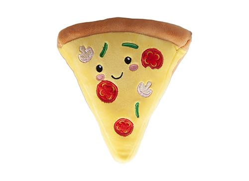PMS Plush Softlings Pizza Toy – Cute Soft Pizza Slice Plush with Smiling Face & Embroidered Toppings – Fun Stuffed Food Toy for Kids, Toddlers & Collectorsm, 17cm