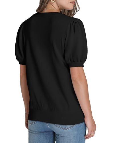 Image of WIHOLL Women's Puff Short Sleeve Sweater 2026 Spring Summer Tops Trendy Business Causal Outfits Work Blouses Clothes