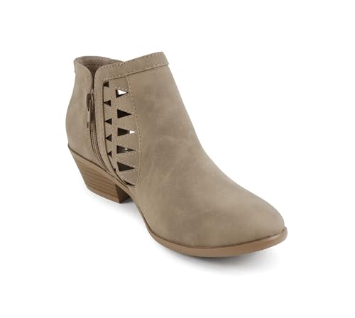 Image of Soda CHANCE Womens Perforated Cut Out Stacked Block Heel Ankle Booties (Wide Fit Available)