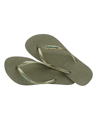 Chinelo Havaianas Slim Logo Metallic Feminino, Musgo, 37/38