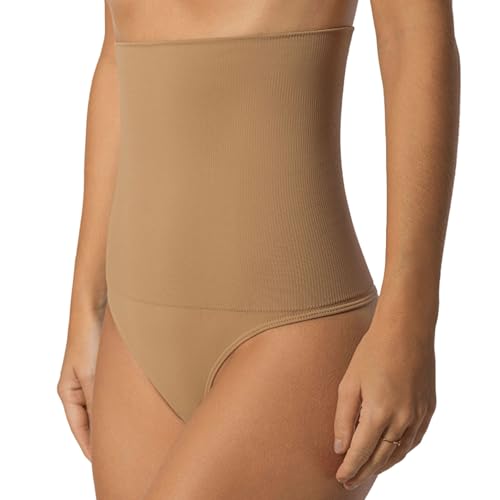 LUPO Calcinha Modeladora Fio Dental Cintura Alta Não Enrola Sem Costura Forro Algodão, Chocolate, P