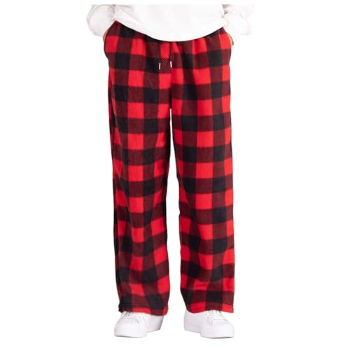 Men's Relaxed Fit Pajama Pants, Designed for Comfort and Effortless Style, Plaid Loose Fit Straight Leg Long Pants3