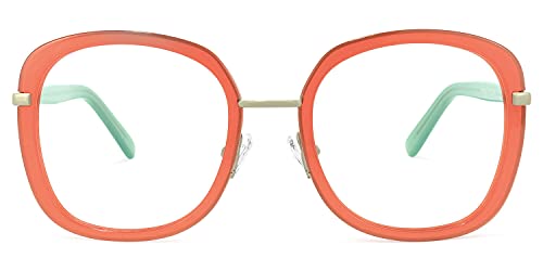 Image of VOOGLAM Oversize Square Blue Light Blocking Glasses for Women Anti UV Eyestrain Eyewear Orange Caroline GWX709297-05