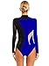 iiniim Women's Rhinestone Ballet Dance Leotard Mesh Long Sleeve Gymnastics Leotards Bodysuit Tops Dancewear Black&Royal Blue #2 XX-Large