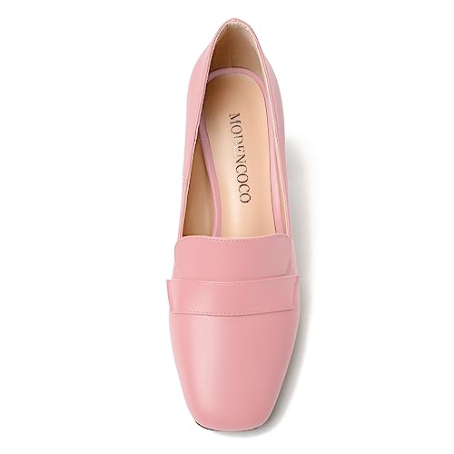 Image of MODENCOCO Womens Sexy Formal Matte Slip On Square Toe Work Block High Heel Loafers Shoes 3.5 Inch