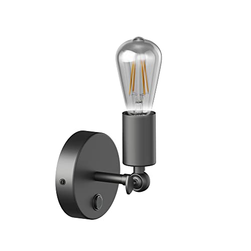 ledscom.de Aplique vintage FETRO Interruptor, negro, giratorio + lámpara LED 240lm, blanco extra cálido