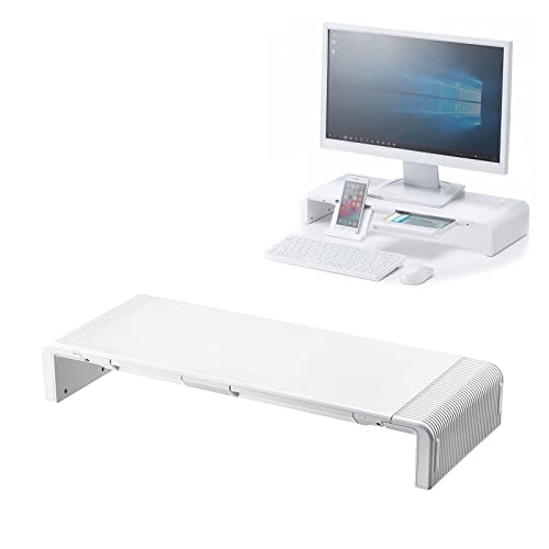 サンワサプライ アウトレット モニター台 机上台 幅3段階可変 42/46.5/52cm 引き出し スマホスタンド 耐荷重10kg ホワイト MR-LC804W