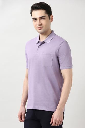 Image of Peter England Men's Cotton Maze Geometric Print Polo T-Shirt - Casual Wear | Modern & Stylish