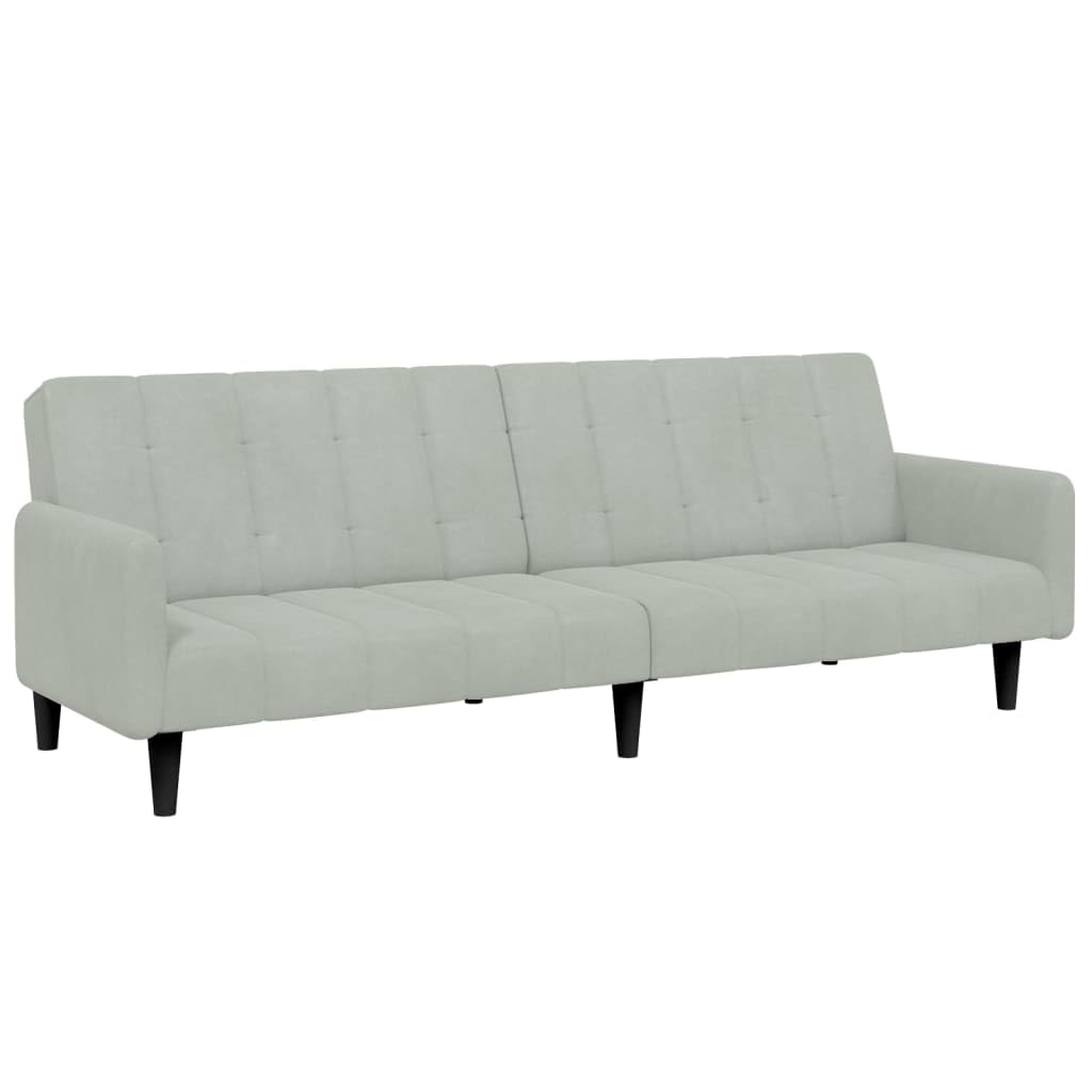 Sofa z funkcją spania 2-osobowa z podnóżkiem, jasnoszary aksamit, sofa przekształcająca do pokoju gościnnego, solidne wzornictwo, wygodne doświadczenie siedzenia, meble do salonu