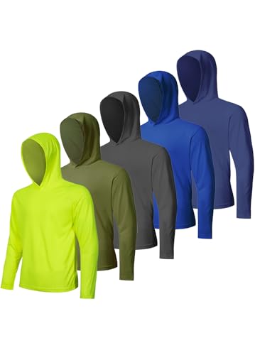 5 Pack Men's UPF 50+ Sun Protection Hoodie Shirts Long Sleeve Shirts Quick Dry Lightweight for Running Workout Hiking Fishing