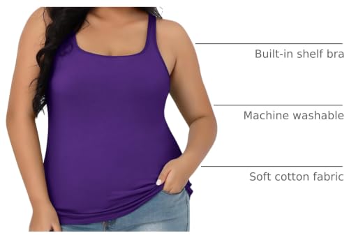 Image of V FOR CITY Plus Size Tank Top for Women with Non-Padded Shelf Bra Adjustable Wide Strap Camisole Cotton Udershirts 1X-5X