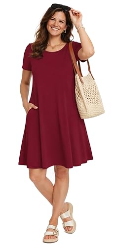 Image of Casual Summer Dresses for Women Beach Sun Dress Short Sleeve Tshirt Dress with Pockets